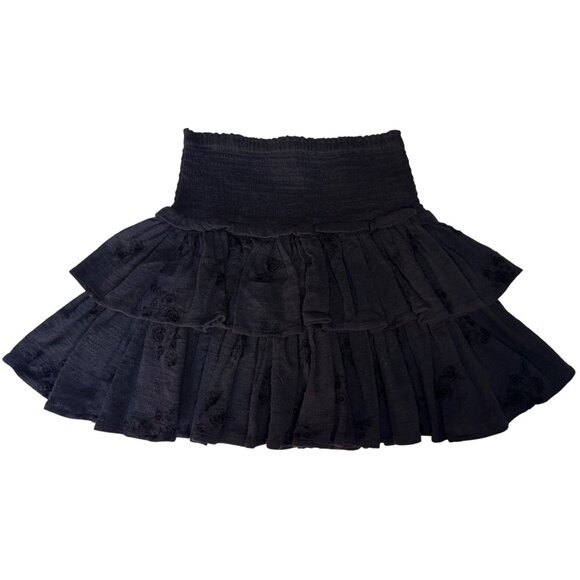 Unsubscribed Black Smocked Waist Tiered Embroidered Mini Skirt Size 4 New - Picture 2 of 10